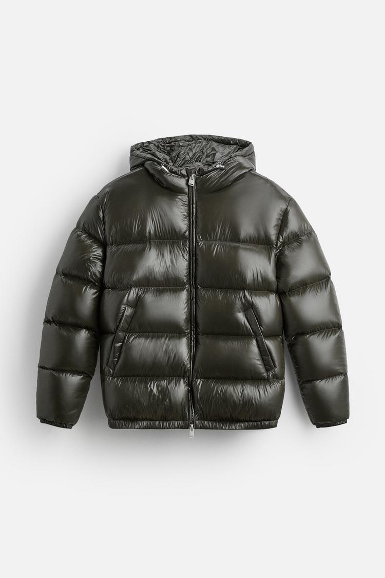 Unisex quilted hooded puffer down jacket with full zip front