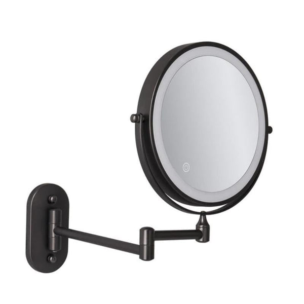 Black wall mounted LED makeup mirror with adjustable swing arm