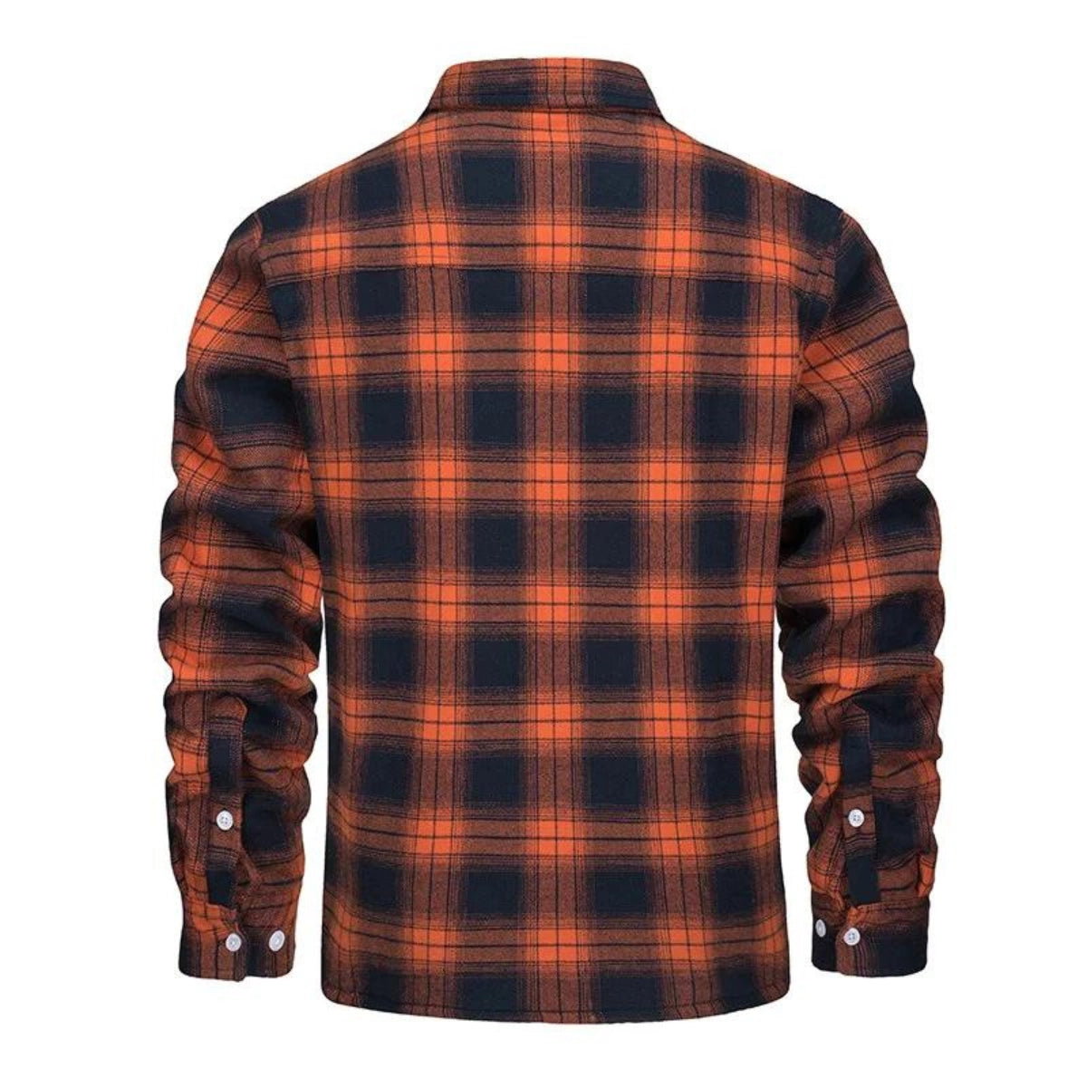 Men's plaid sherpa-lined flannel shirt jacket with button front and chest pockets