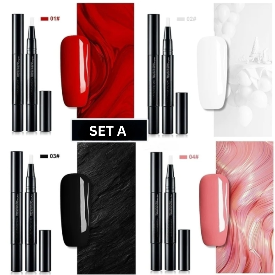 Precision nail art gel painting pen with colorful nail design examples
