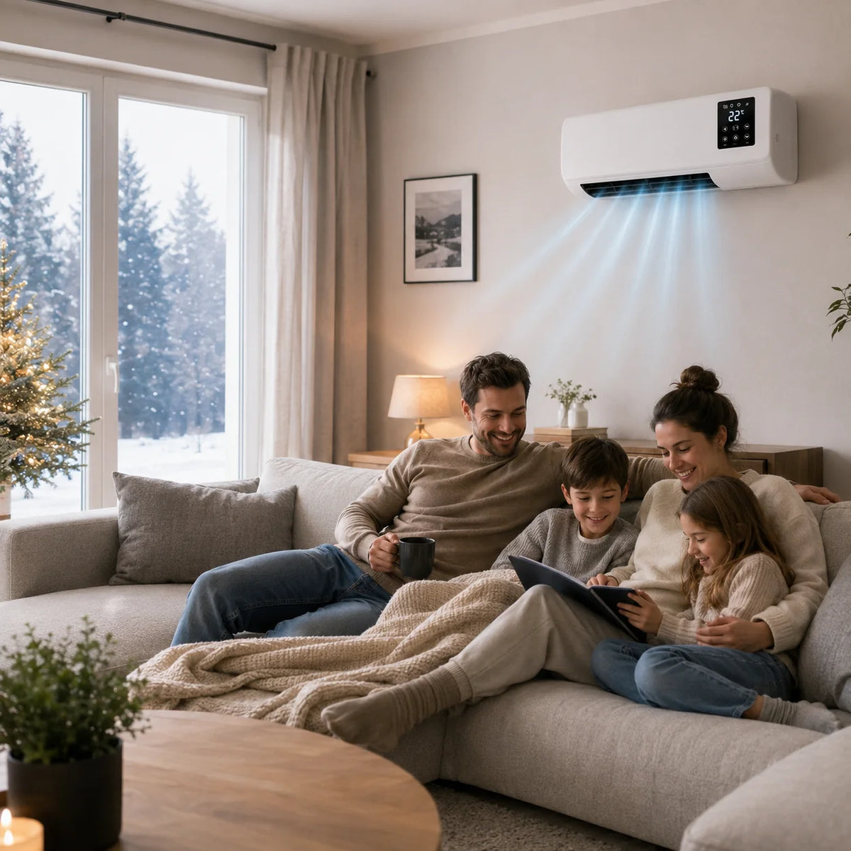 White portable air conditioner and heater with remote control
