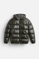 Unisex quilted hooded puffer down jacket with full zip front
