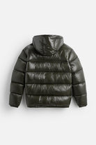 Unisex quilted hooded puffer down jacket with full zip front