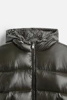 Unisex quilted hooded puffer down jacket with full zip front