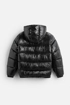 Unisex quilted hooded puffer down jacket with full zip front