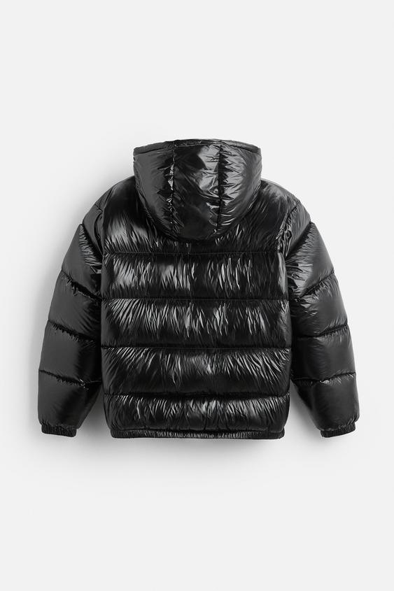 Unisex quilted hooded puffer down jacket with full zip front