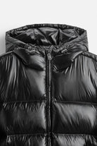 Unisex quilted hooded puffer down jacket with full zip front