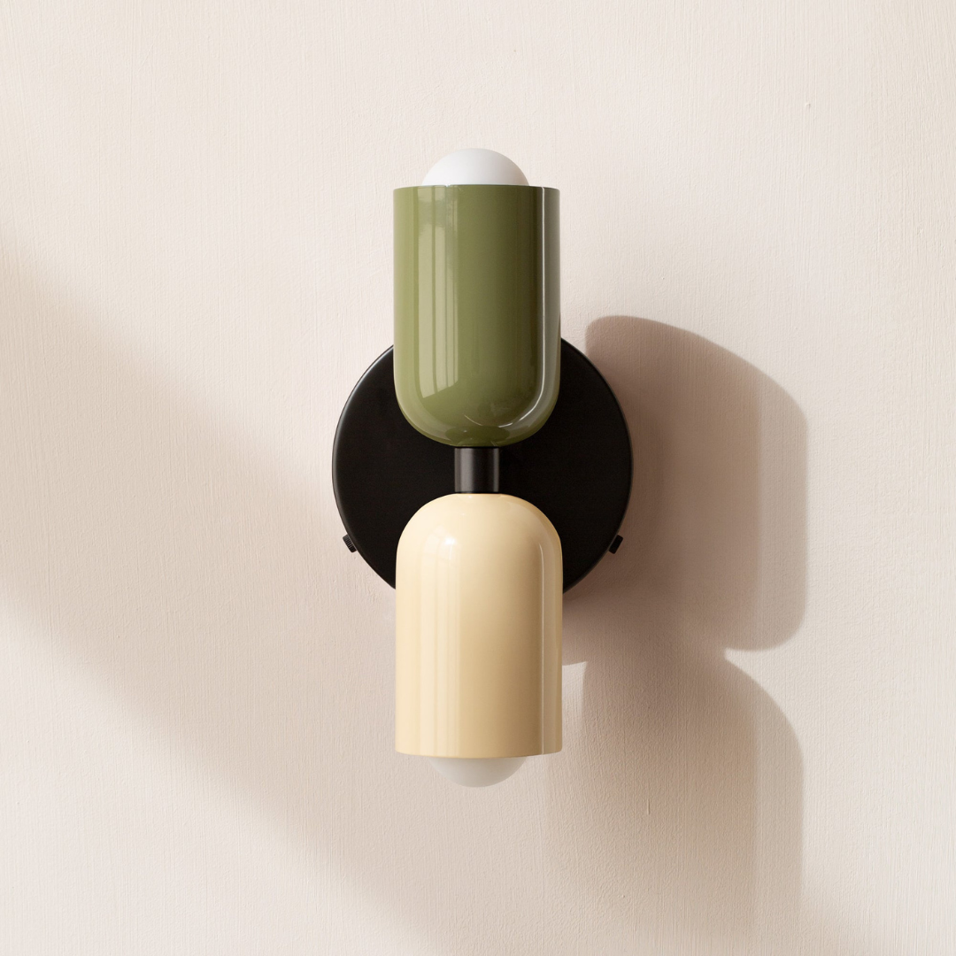 Modern two-light LED cylinder wall sconce with round backplate