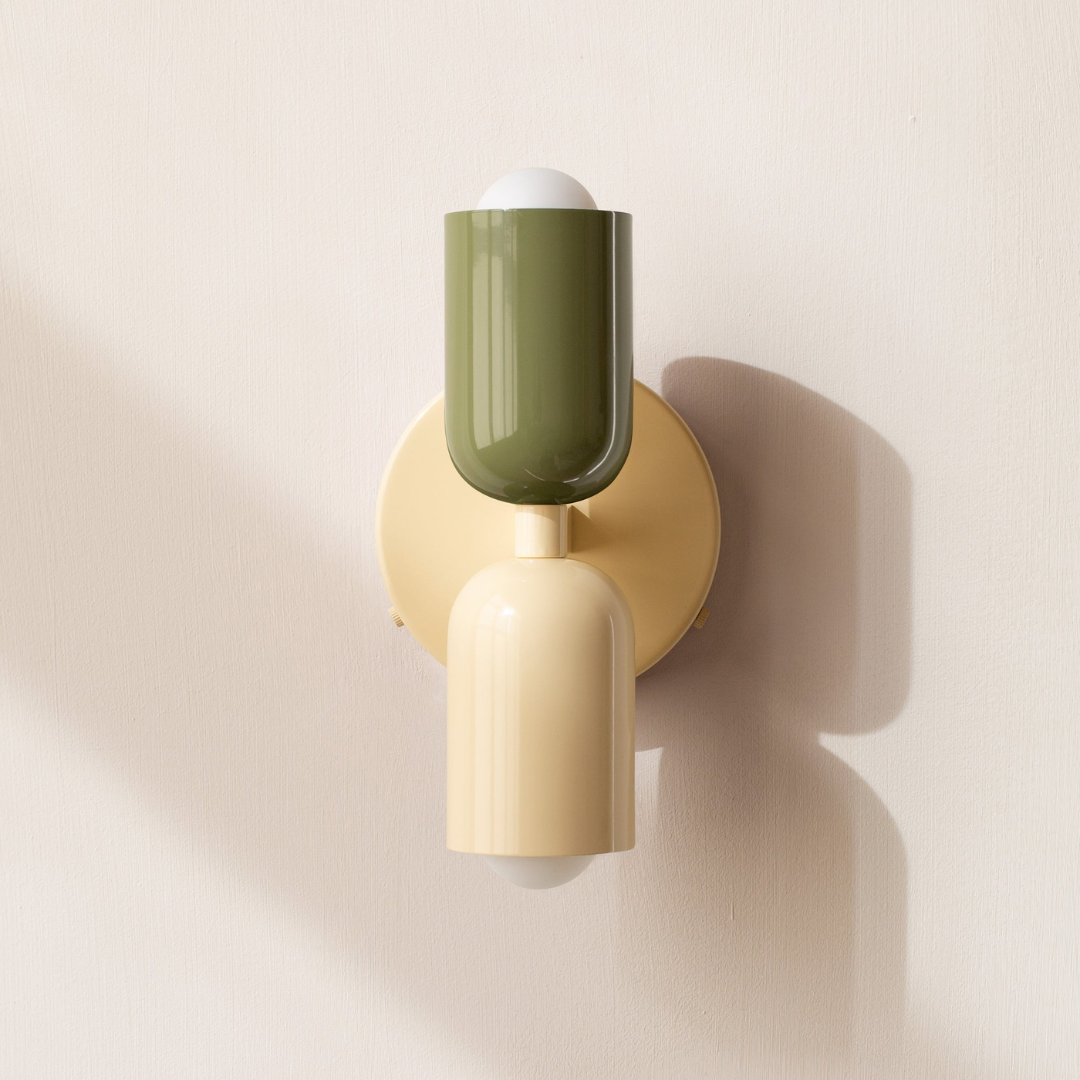Modern two-light LED cylinder wall sconce with round backplate