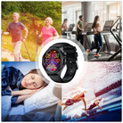 Black smartwatch with SOS alert and health tracking display