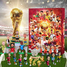 Red 2026 soccer advent calendar with 24 numbered doors