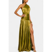 Aubrey - Metallic Pleated Long Dress