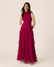 Women's Ruffled Maxi Dress, High Neck, Sleeveless