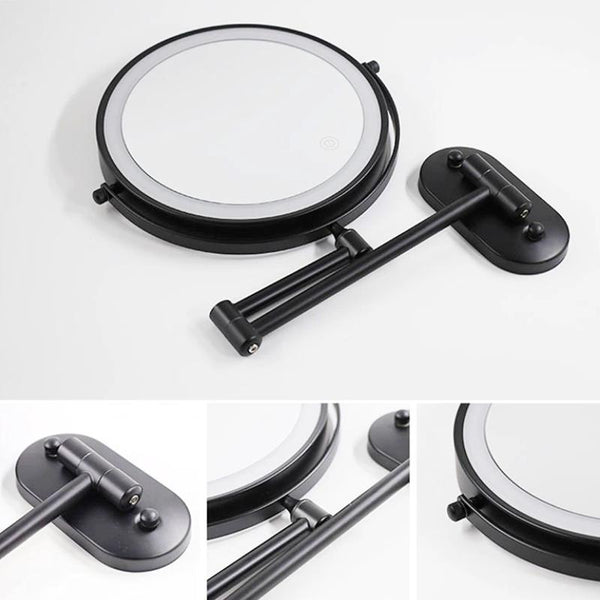 Black wall mounted LED makeup mirror with adjustable swing arm