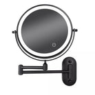 Black wall mounted LED makeup mirror with adjustable swing arm
