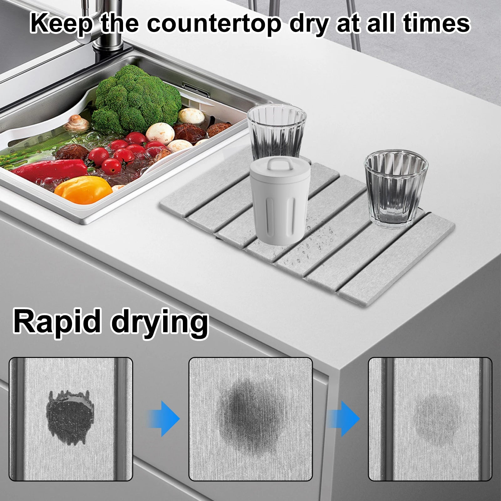 Pietra – Foldable Diatomite Stone Dish Drying Mat for Kitchen