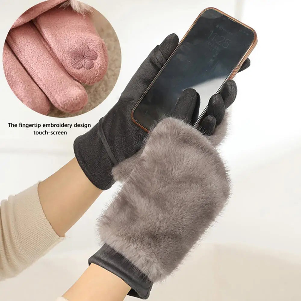 Brina – Suede Touchscreen Winter Gloves with Fur Trim for Women