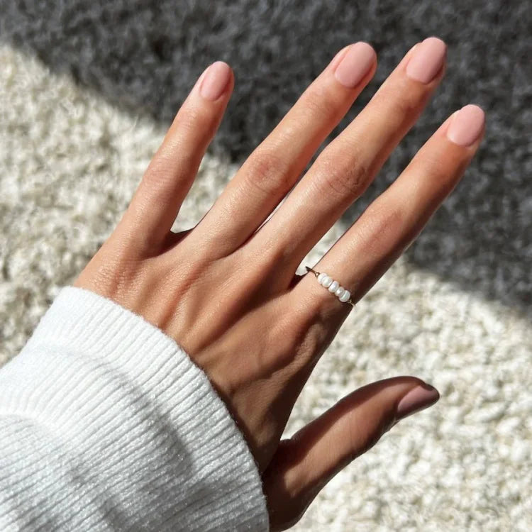 Gold-tone pearl ring with a row of white pearls