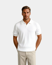 Men's Ribbed Knit Polo Shirt Open Collar Slim Fit