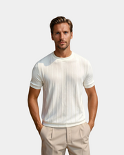 Men's White Knit Short Sleeve Shirt Slim Fit
