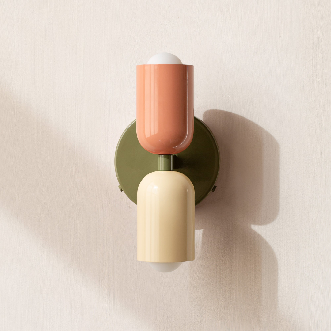 Modern two-light LED cylinder wall sconce with round backplate