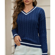 Bettany - V-Neck Women’s Cable Knit Sweater with Drawstring