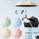Cream UV stroller sunshade with bendable arm and universal clamp