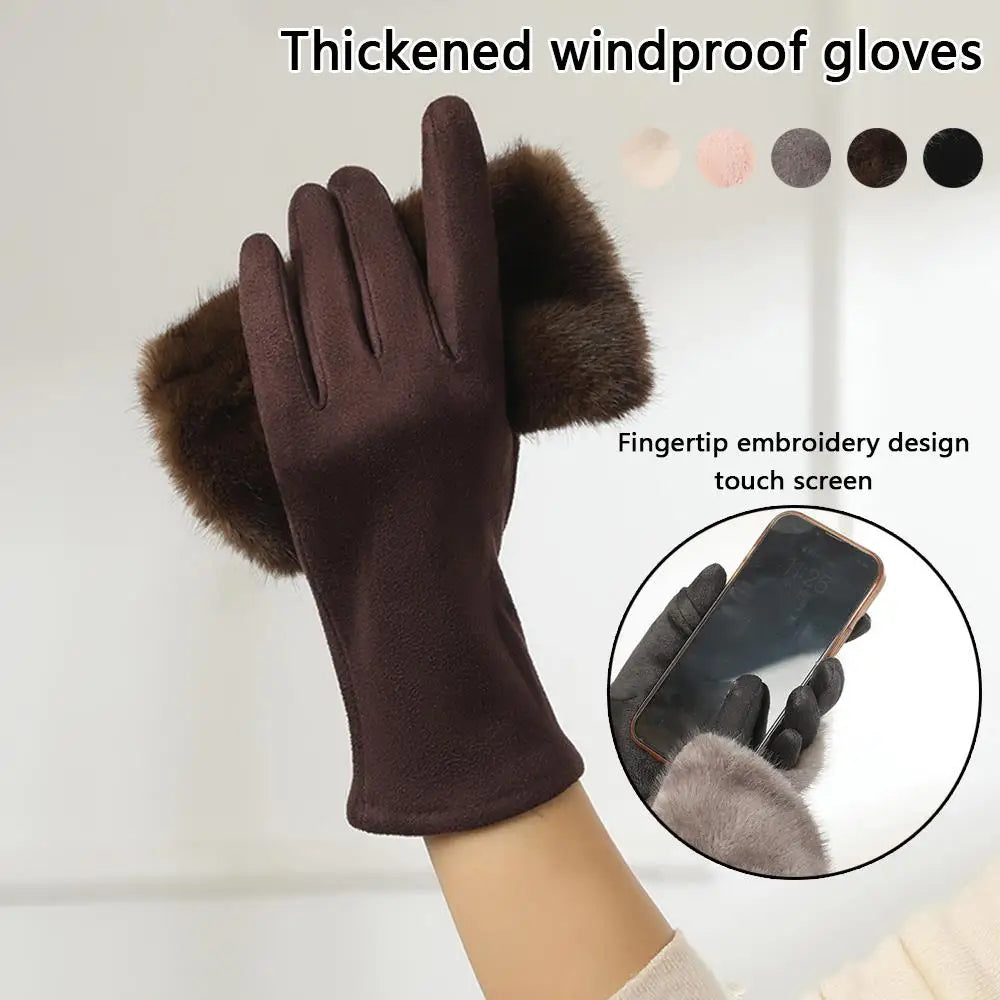 Brina – Suede Touchscreen Winter Gloves with Fur Trim for Women