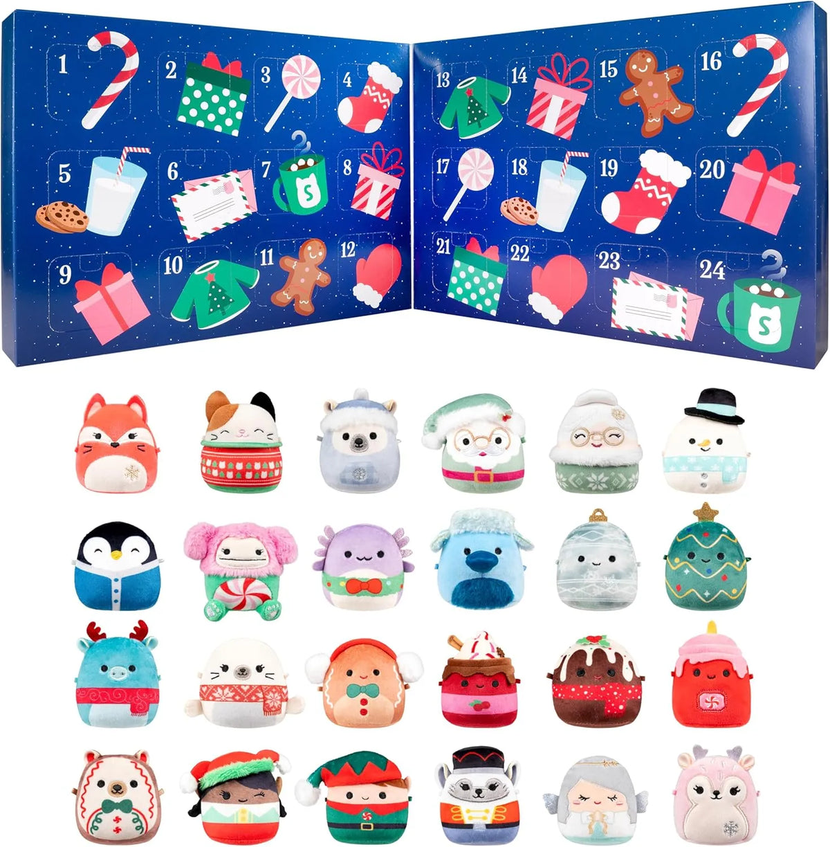 Fold-out Christmas advent calendar with 24 numbered doors and colorful festive illustrations