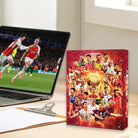 Red 2026 soccer advent calendar with 24 numbered doors