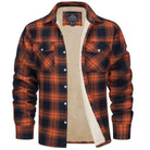 Men's plaid sherpa-lined flannel shirt jacket with button front and chest pockets