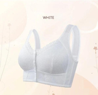 Women's wireless bra with molded cups, wide straps and front button closure