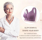 Women's wireless bra with molded cups, wide straps and front button closure