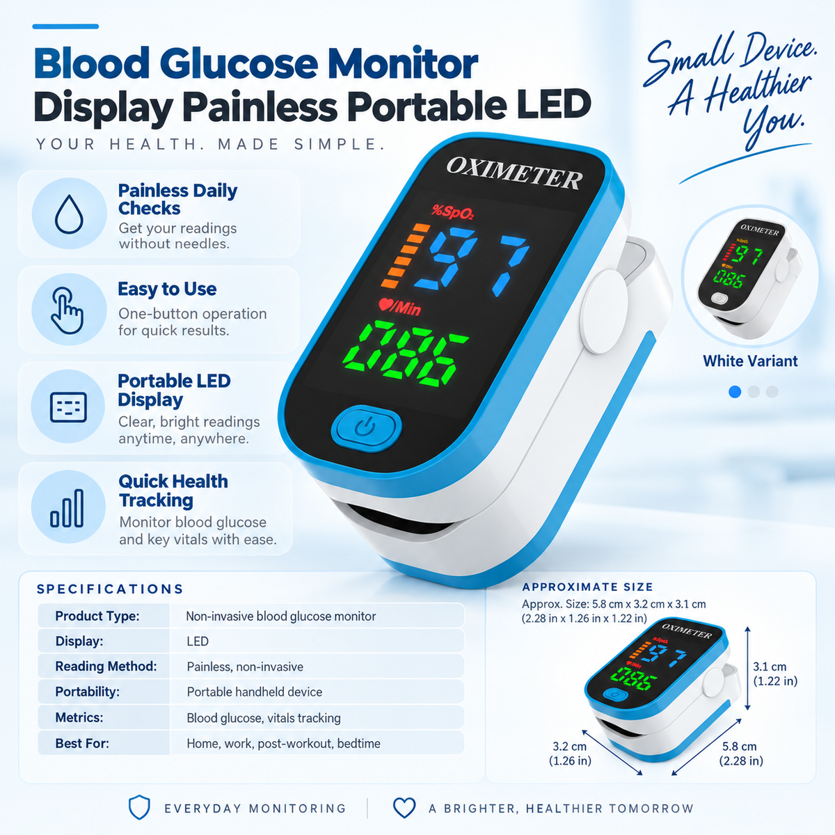 Finger pulse oximeter with illuminated LED display