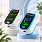 Finger pulse oximeter with illuminated LED display
