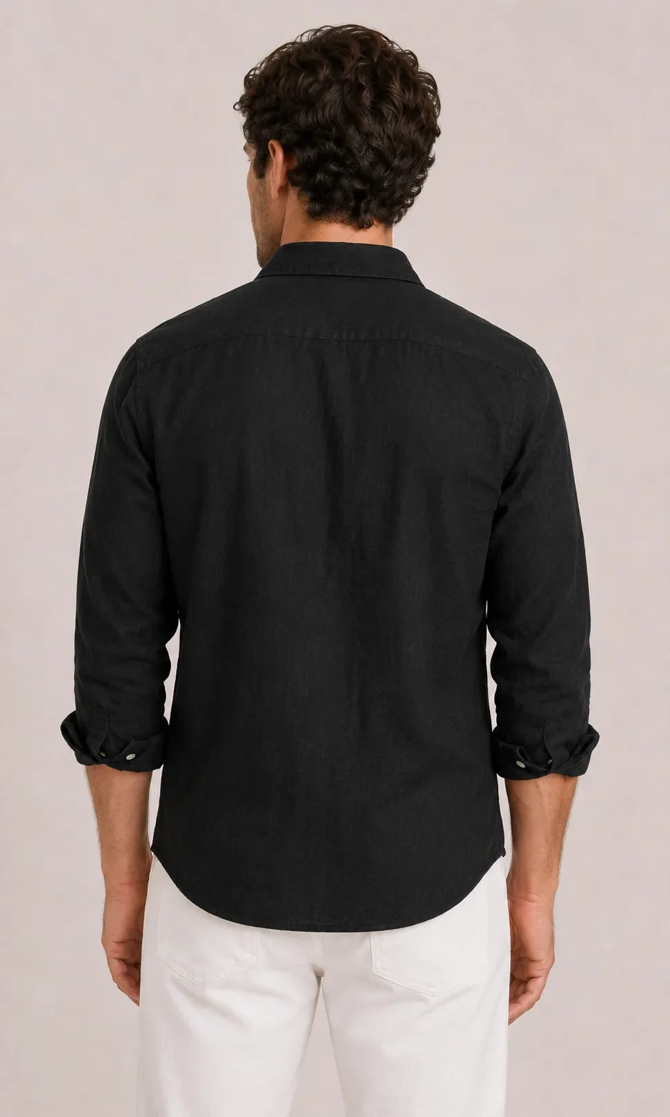 Men's long-sleeve casual V-neck button-front shirt with chest pocket