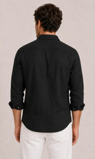 Men's long-sleeve casual V-neck button-front shirt with chest pocket