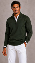 Men's quarter-zip turtleneck sweater with textured knit and ribbed trim