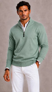 Mateo Quarter-Zip Turtleneck Sweater, Ribbed Trim