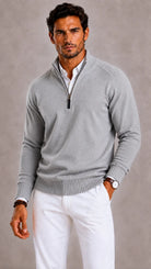 Men's quarter-zip turtleneck sweater with textured knit and ribbed trim
