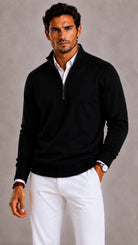 Men's quarter-zip turtleneck sweater with textured knit and ribbed trim