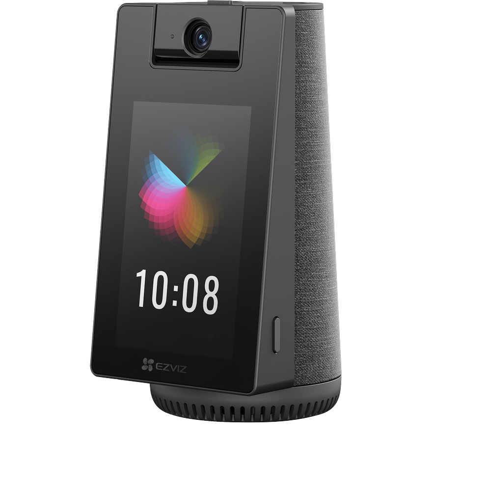 Black EZVIZ S10 indoor security camera with built-in display