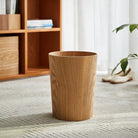 Brown timber-style rotating waste bin with pivoting lid