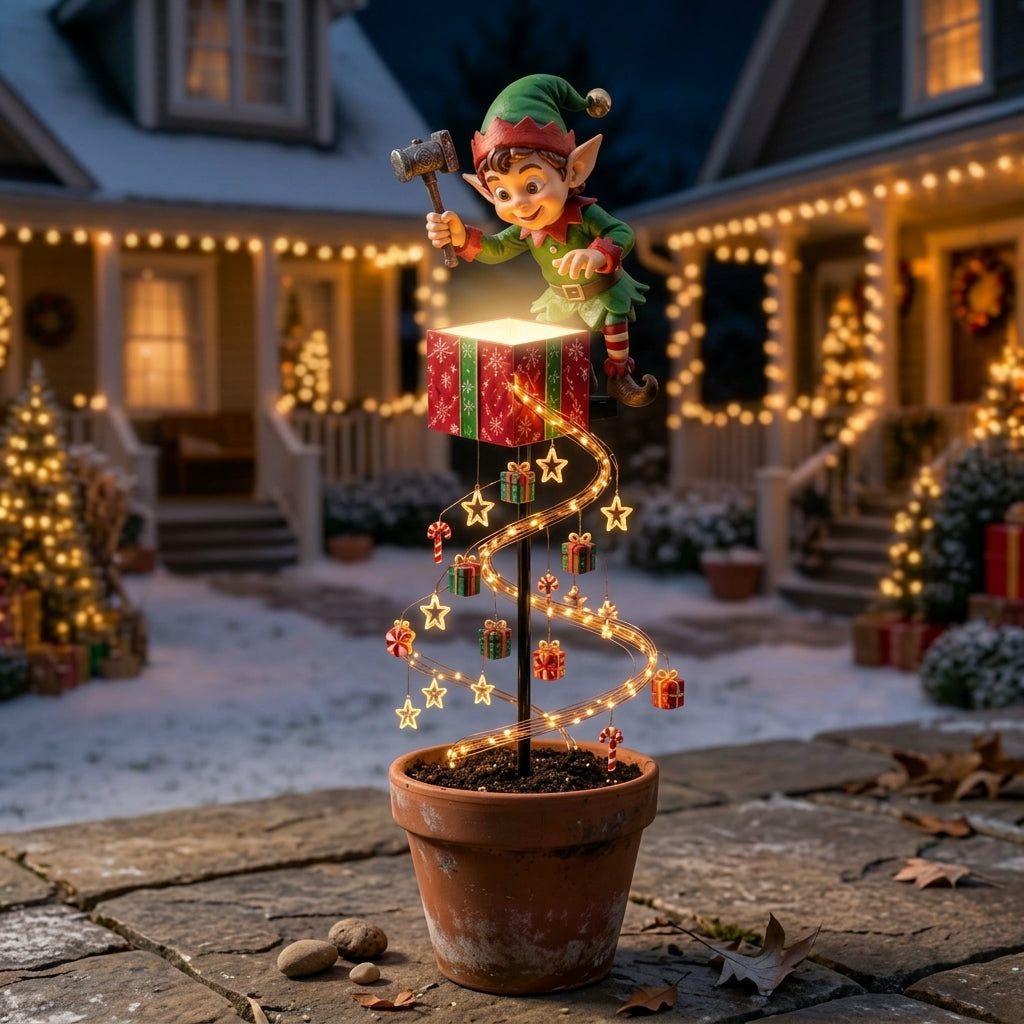 Christmas garden stake light with a decorative figure and warm white festive light strands