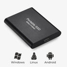 Portable SSD connected to a laptop by USB cable