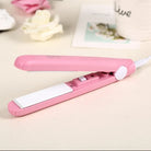 Compact mini hair straightener and curling iron in blue and pink
