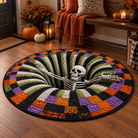 Round Halloween 3D illusion area rug with bold geometric pattern
