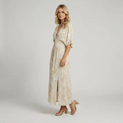 Women's Tropical Print A-Line Maxi Dress 3/4 Sleeve