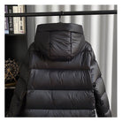 Women's black long hooded quilted puffer winter jacket