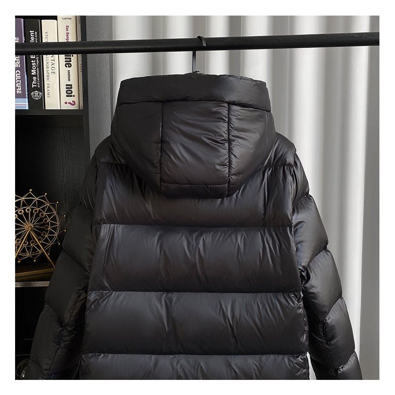 Women's black long hooded quilted puffer winter jacket